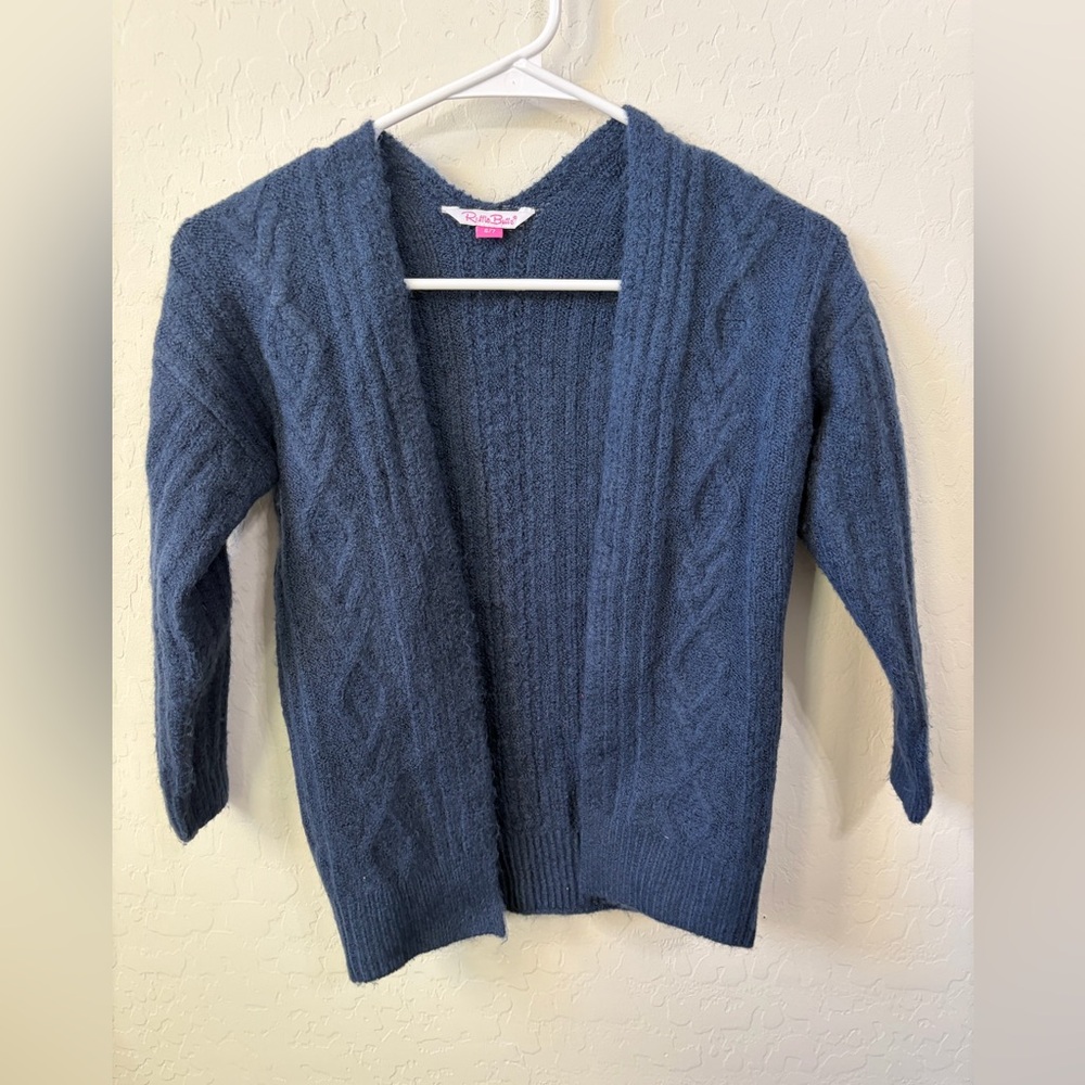 Ruffle Butts Dusty Blue Cable Knit Open Cardigan